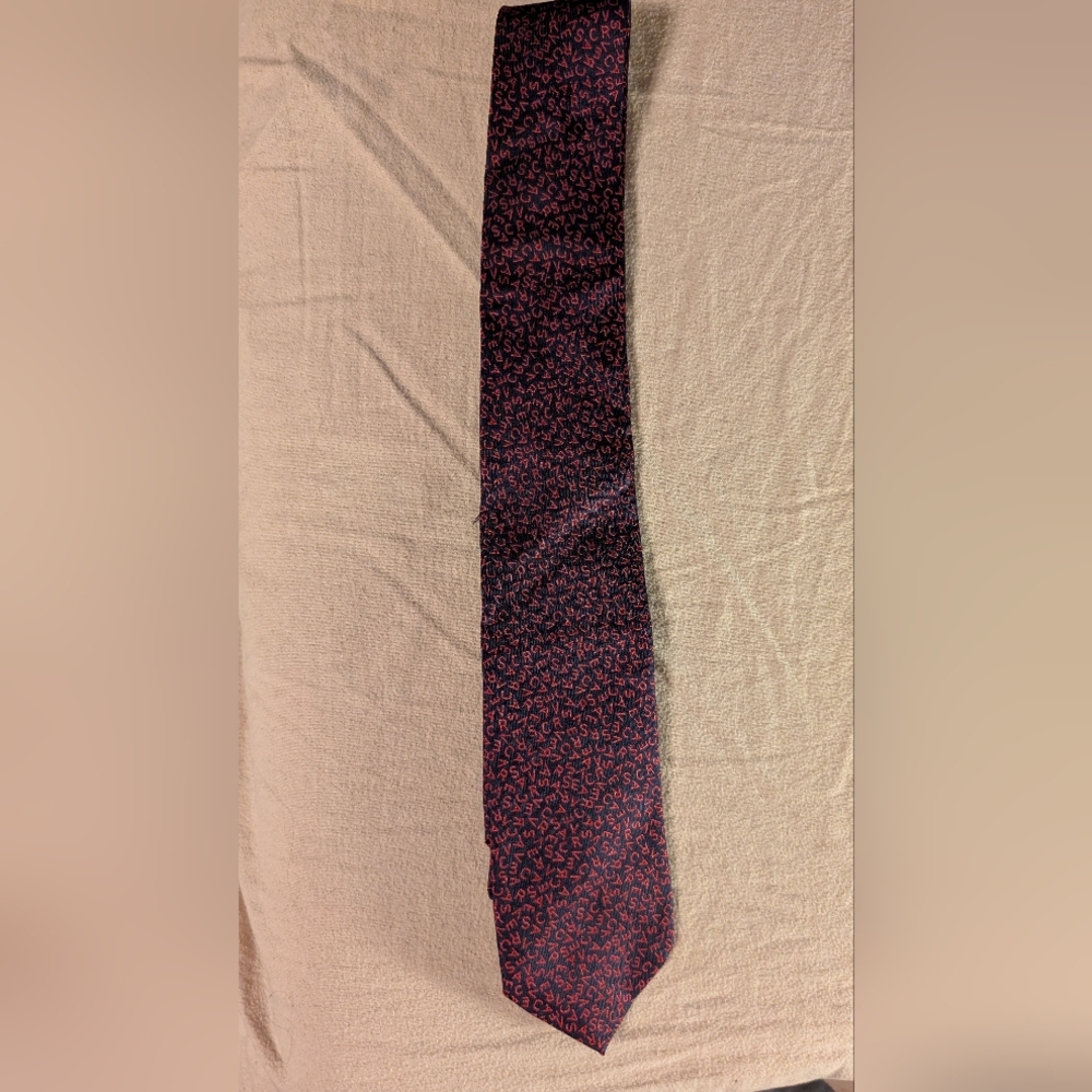 Versace Navy and Red Letter Patterned Men's Tie